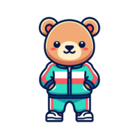 cartoon cute bear wears tracksuit icon character png