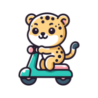 dessin animé mignonne léopard équitation une scooter icône personnage png