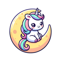 dessin animé mignonne Licorne séance sur le lune icône personnage png