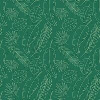 Contour tropical leaves pattern on a green background. Exotic Nature. Botanical print. Jungle. Palm leaves. Summer. Wrapping. illustration. vector