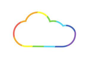 arco iris línea en el forma de un nube. clima elemento. clima abundancia de nubes. positivo y brillante colores. contorno icono o logo. aislado objeto en un blanco antecedentes. ilustración. vector