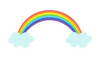Rainbow between two clouds. Multi-colored arc. Meteorological phenomenon. Weather, climate. Curve with Color Spectrum. Children art. Joy and positivity. Isolated color image. illustration. vector