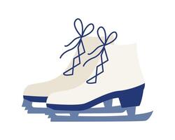 Pair of skates. Figure skating. Sport. Winter entertainment. White shoe with laces and blade. An isolated object. Flat style. Color image. Side view. illustration. vector