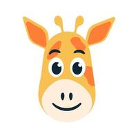 Head of a Cute Smiling Giraffe. Face of a Spotted Animal from Africa. Child character avatar. Image for the zoo. Bright colors. Isolated. illustration. vector