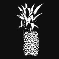 White Pineapple Imprint on a black background. Print Exotic tropical fruit. Drawn with chalk or pencil. Sketch. Black and white image. illustration. vector