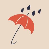 Doodle rain dripping on the umbrella. Raindrops. Bad weather, rainfall. Autumn, cane-umbrella. Shelter from the rain. Dampness. Image from Three colors. Isolated item. illustration. vector