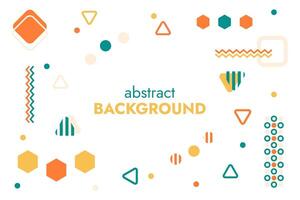 Abstract background of geometric shapes. Wallpaper in orange and green. Memphis style. Triangles, circles and polygons. Zigzags, lines and waves. Striped. Backdrop with white background. vector