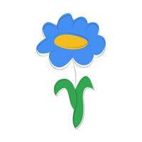 Child's drawing of a blue flower. Field Chamomile or Cornflower. Botany, nature. Plant. Hand drawn. Color image with outline. Isolated object. illustration vector