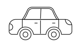 coche contorno icono. sencillo personal transporte. primitivo lado ver de el coche. línea símbolo. para niños dibujo. aislado objeto en un blanco antecedentes. sin color, colorante. ilustración. vector