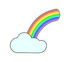 Sticker rainbow comes out of one cloud. Weather. Meteorological phenomenon Cloudiness. Positivity and fantasy. Vibrant color image with outline. Isolated object. illustration. vector