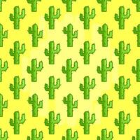 píxel Desierto modelo con cactus espinoso cactus en amarillo antecedentes. juego diseño. verde planta con agujas en arena. caliente México. simétrico botánico impresión. ilustración. vector