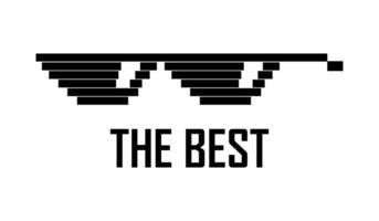 Pixel black glasses. Text The Best. Dark sunglasses with reflection. Cool, stylish. Low poly style. isolated object. vector