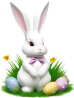 A cute Easter bunny with egg clipart. Ai-Generated. png