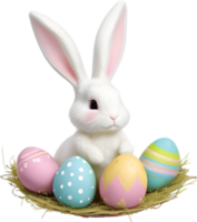 A cute Easter bunny with egg clipart. Ai-Generated. png