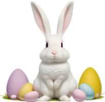 A cute Easter bunny with egg clipart. Ai-Generated. png