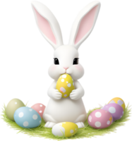A cute Easter bunny with egg clipart. Ai-Generated. png