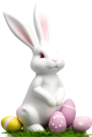 A cute Easter bunny with egg clipart. Ai-Generated. png