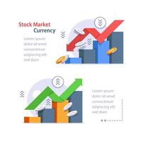 financiero flechas arriba y abajo, grafico con verde y rojo flechas gráfico con aumentar, disminución vector