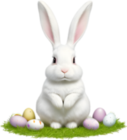 A cute Easter bunny with egg clipart. Ai-Generated. png