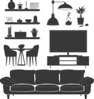 Silhouette livingroom at home equipment black color only vector