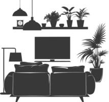 Silhouette livingroom at home equipment black color only vector