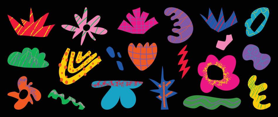 Set of abstract retro organic shapes . Collection of contemporary figure, cloud, flower, leaf in funky groovy style. Cute hippie design element perfect for banner, print, stickers.