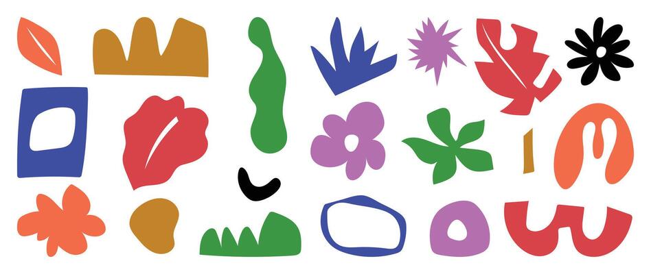 Set of abstract retro organic shapes . Collection of contemporary figure, cloud, flower, leaf in funky groovy style. Cute hippie design element perfect for banner, print, stickers.