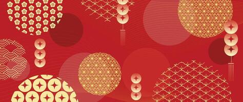 Happy Chinese new year background . Luxury wallpaper design with chinese pattern, coin on red background. Modern luxury oriental illustration for cover, banner, website, decor. vector