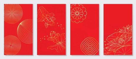 Happy Chinese New Year cover background . Luxury background design with goldfish, lotus flower, lantern. Elegant oriental illustration for cover, banner, website, calendar, card. vector