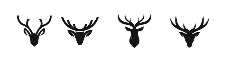 Deer logo set. Wild animal head stylized silhouette. vector