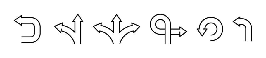 diferente direccion cruce de caminos iconos camino direcciones icono colocar. vector