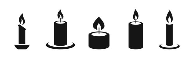 vela icono colocar. velas llameante plano iconos vector