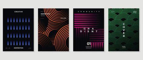 Abstract gradient background set. Minimalist style cover template with vibrant perspective 3d geometric prism shapes collection. Ideal design for social media, poster, cover, banner, flyer. vector