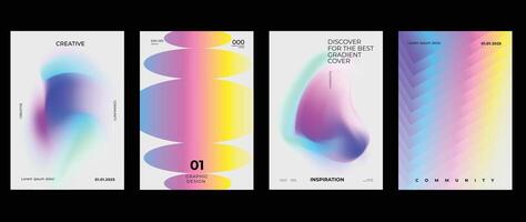 Abstract gradient background set. Minimalist style cover template with vibrant perspective 3d geometric prism shapes collection. Ideal design for social media, poster, cover, banner, flyer. vector