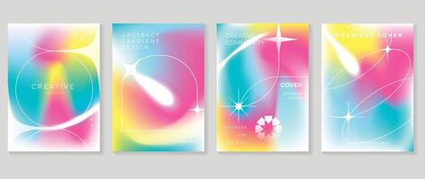 Abstract gradient fluid liquid cover template. Set of modern poster with vibrant graphic color, hologram, circle bubbles elements. Minimal style design for brochure, flyer, wallpaper, banner. vector