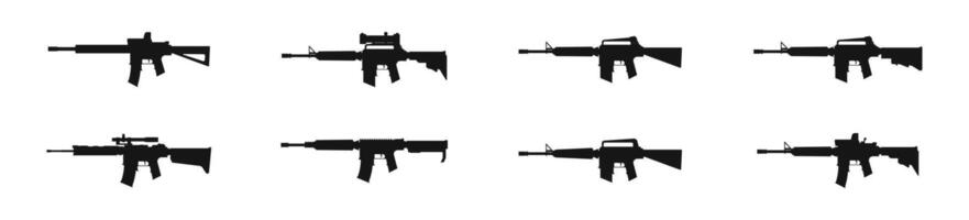 rifle pistolas silueta colocar. armas de fuego recopilación. vector