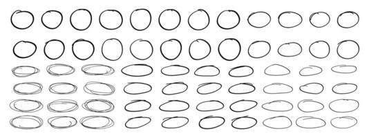 Highlighter and pen round scribble frame. Sketch circles set. vector