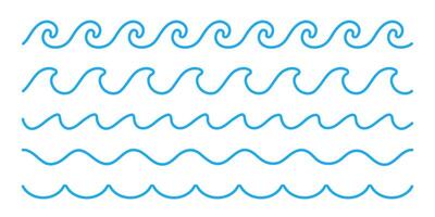 Wavy line set. Blue swirl waves. Flowing wave lines. vector