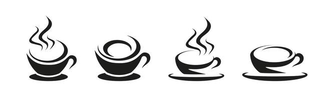 Cup with tea or coffee logo collection. Cafe logotype set. vector