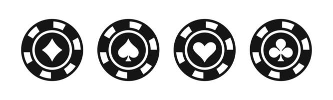 Casino chip icon set. Ace, spade, diamond and club gambling icons. vector