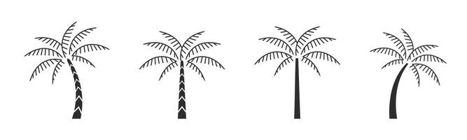 Palm tree icon set. Palmtree flat outline icons. vector