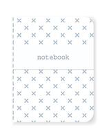 Flat cartoon notebook illustration isolated on white background. Geometric pattern cover design. Minimalistic and modern graphic element clip art. White and blue color. vector