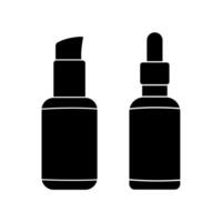 productos cosméticos contenedores botellas negro silueta íconos conjunto colección aislado en blanco antecedentes. vector