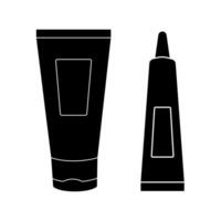 productos cosméticos contenedores botellas negro silueta íconos conjunto colección aislado en blanco antecedentes. vector