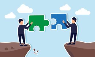 Collaborative effort and problem-solving lead to successful outcomes through teamwork and partnership, concept of Teamwork assembles puzzle pieces to bridge the gap and connect business endeavors vector