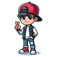 cartoon character. a boy standing with peace pose png