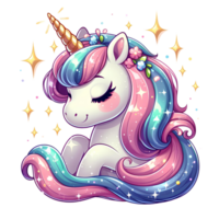 Magical Unicorn with Sparkling Horn and Rainbow Mane in Cartoon Style png