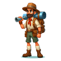 3d hiker with a backpack and binoculars png