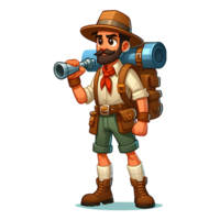 3d Wanderer mit ein Rucksack und Fernglas png