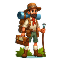 3d hiker with backpack and stick png